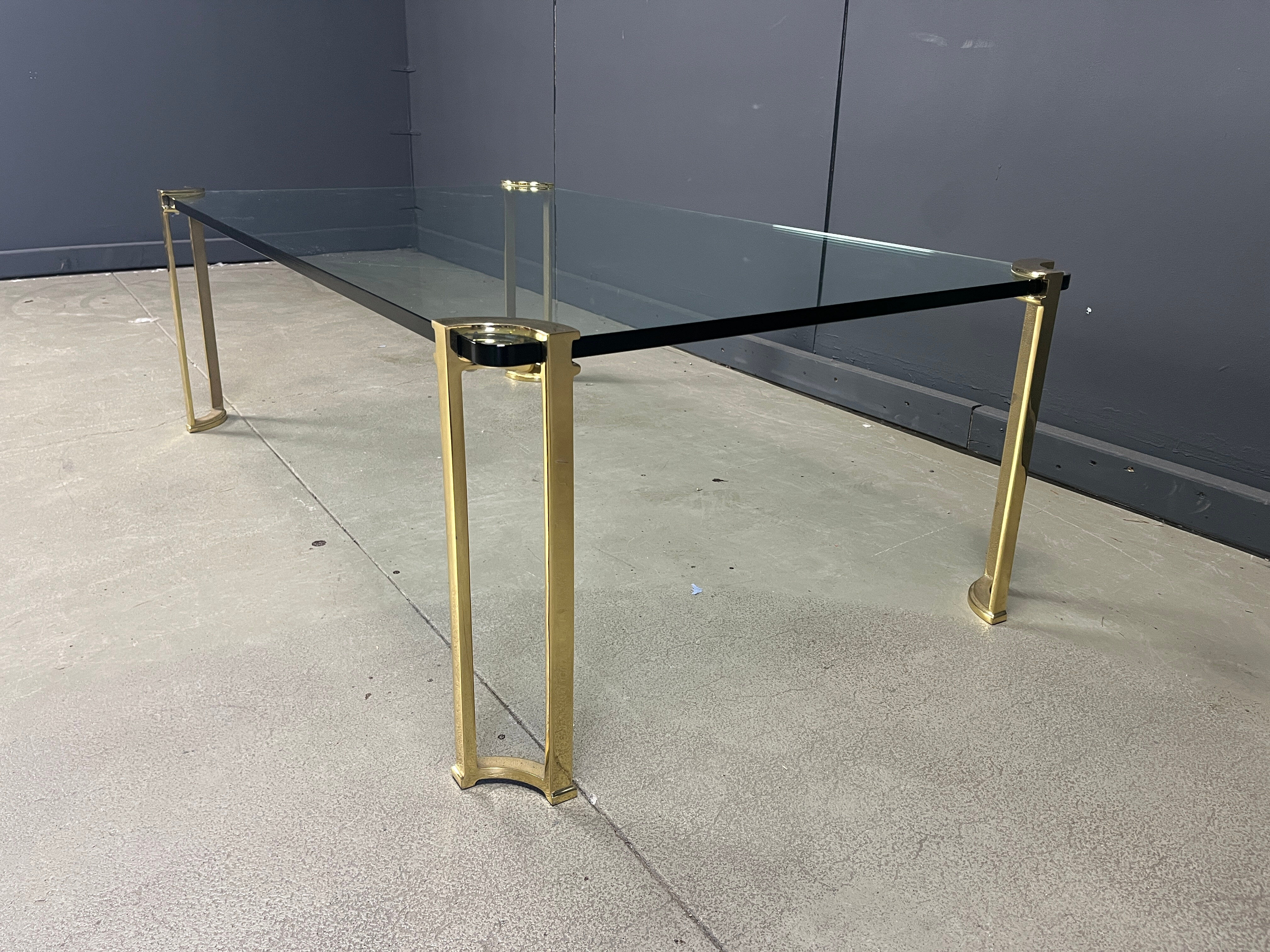 Peter Ghyczy style coffee table in brass and glass