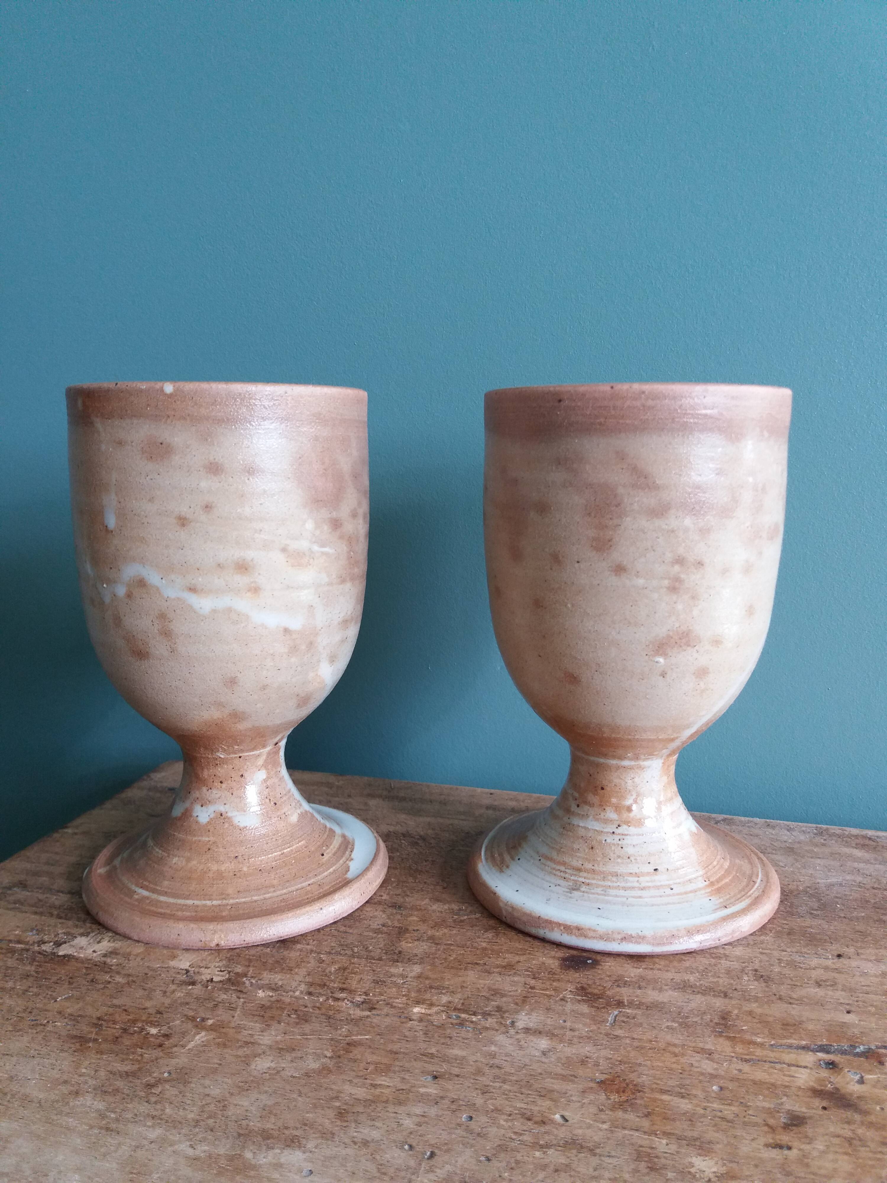 Stoneware Mazagrans stemmed glasses and cups from Puisaye