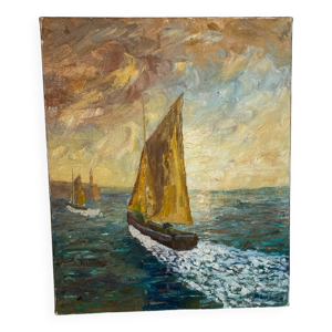 Bateau voguant signé