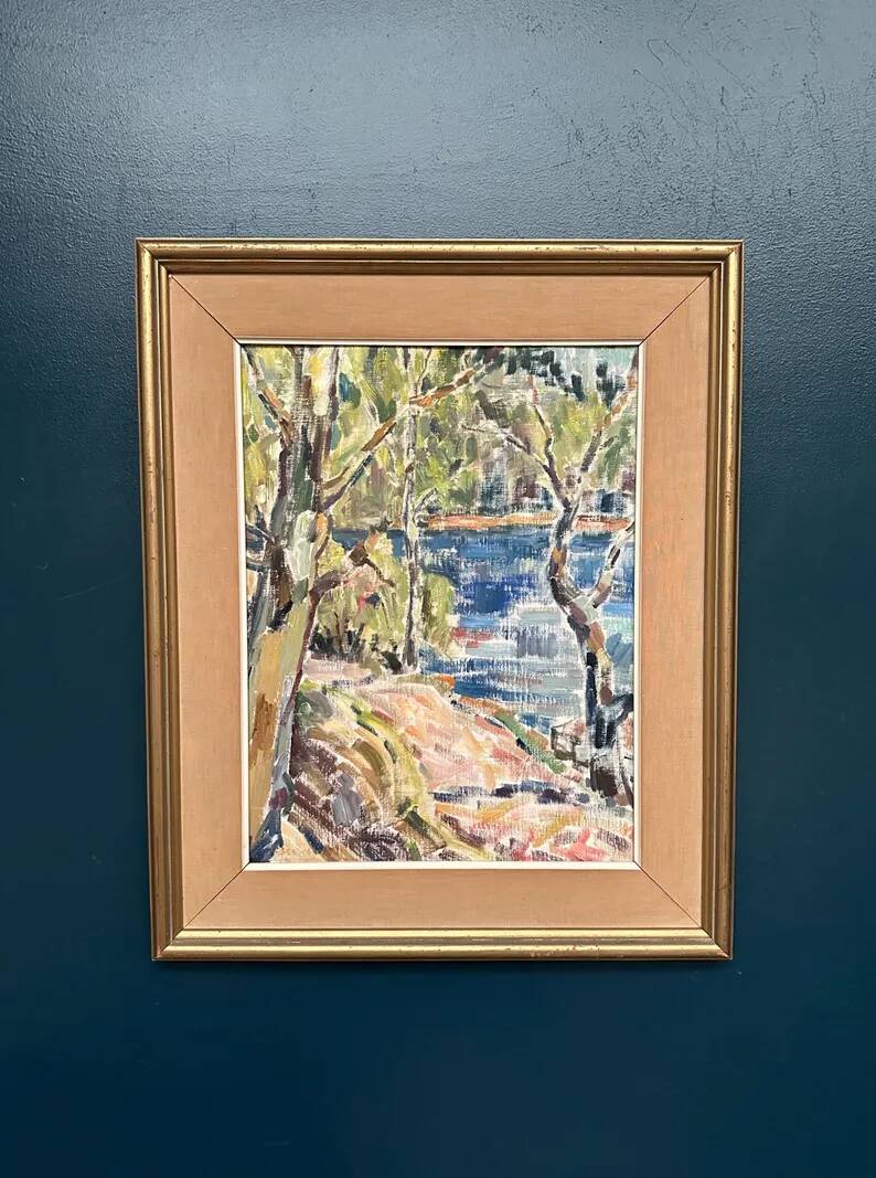 Original Swedish Oil on Canvas - "Natural Landscape" - Signed - Vintage and Framed - 68 × 56 cm