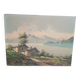 Tableau paysage montagne lac alpes signé pini années 1950