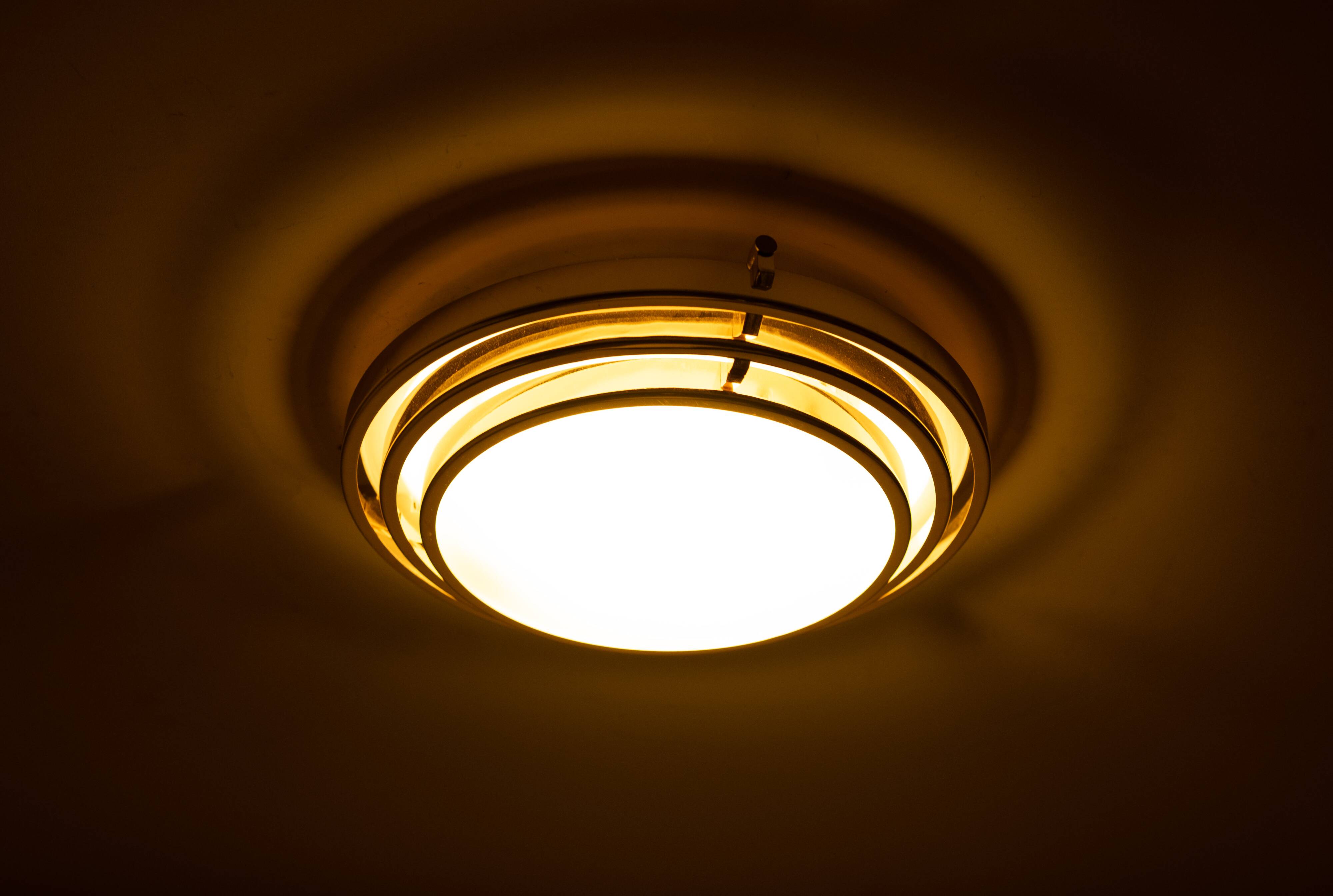 Italian Brass Flush Mount ceiling lamp 1970s