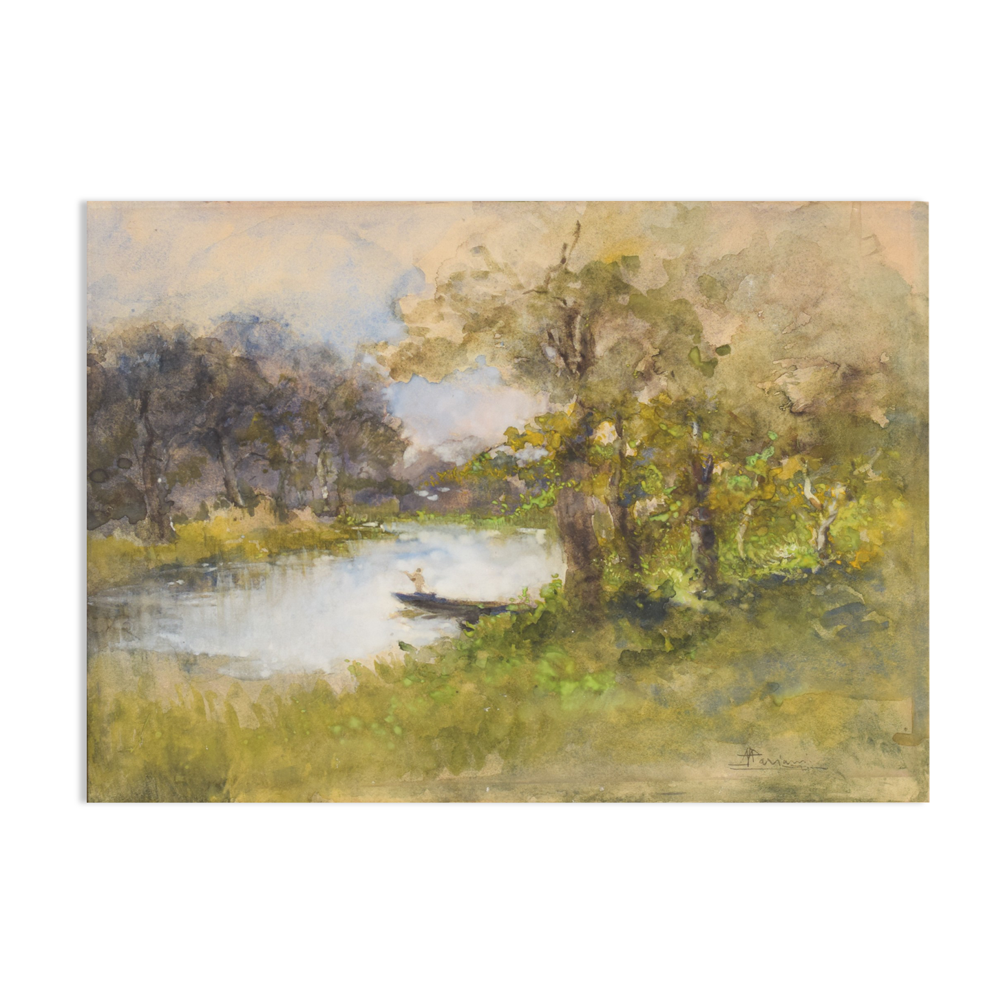 « Le bateau sur la rivière » par Pompeo Mariani