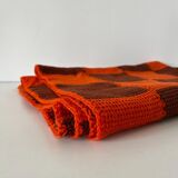 Vintage hand-knitted wool vichy blanket 110x88.