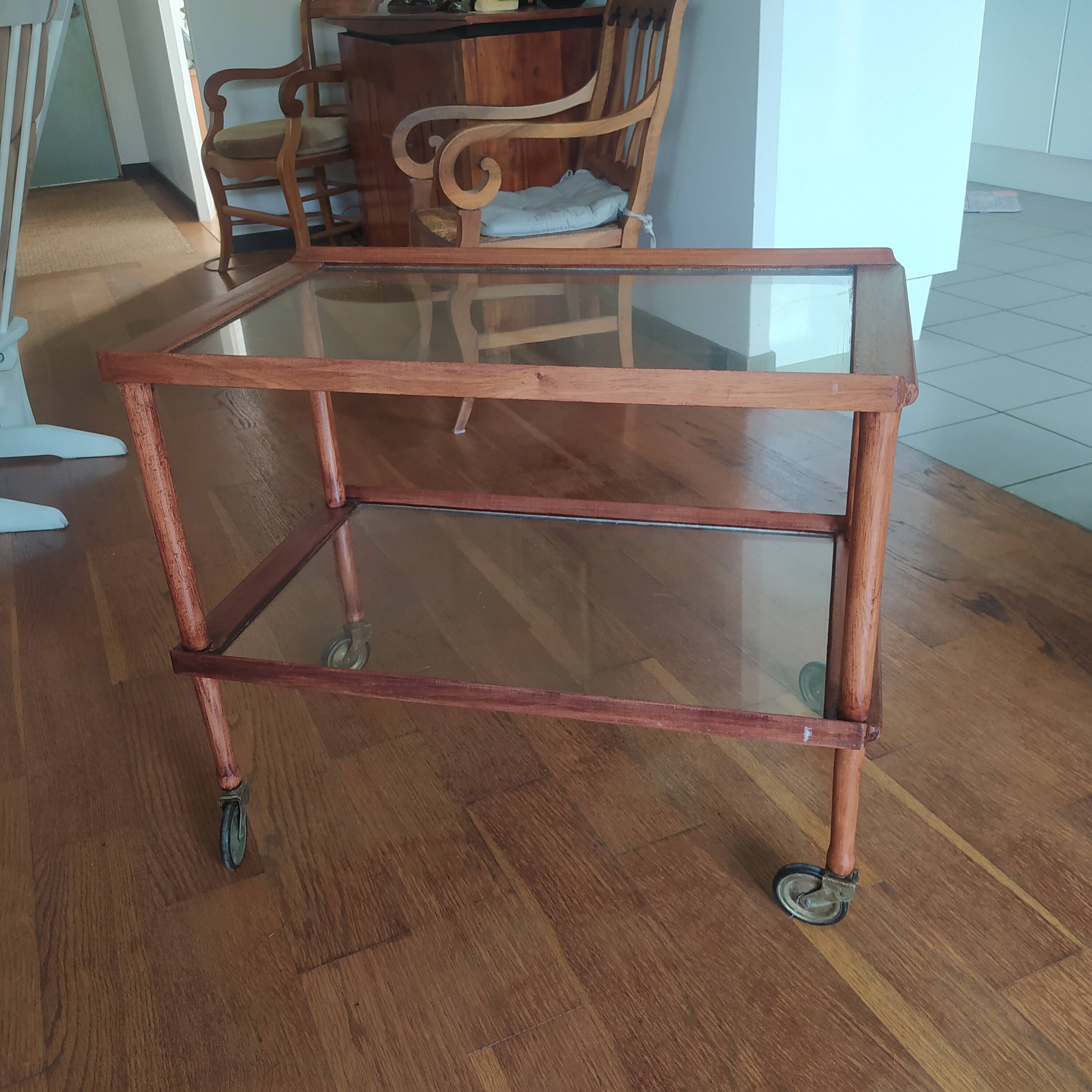 Italian walnut serving trolley attributed to Cesare Lacca, 1960s