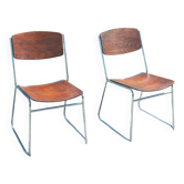 Pair of 1970s designer chairs in chrome metal and wood.