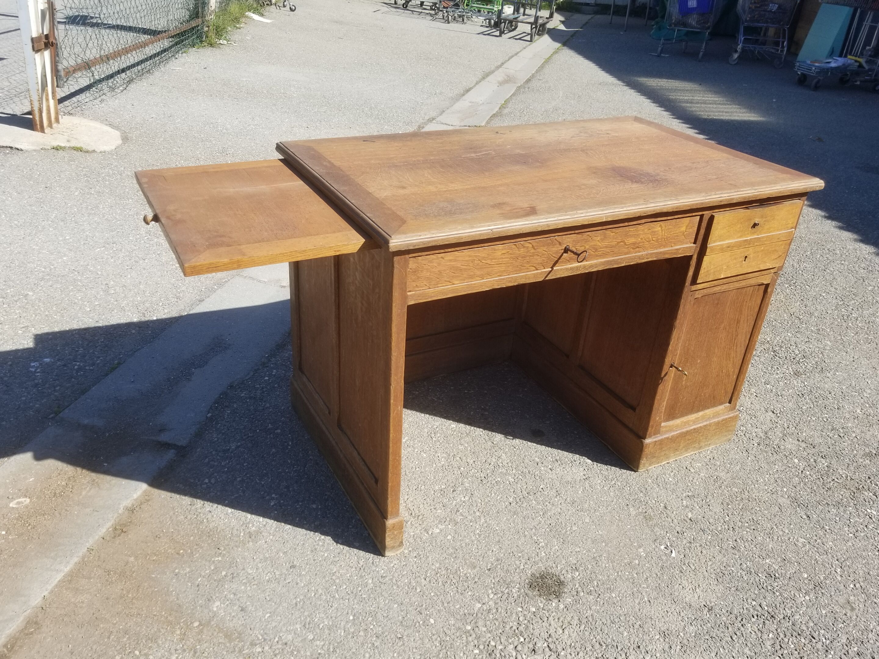 Old wooden administration office with sliding shelf