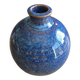 Vintage Glazed Stoneware Ball Vase - Deep Variegated Blue - Signed