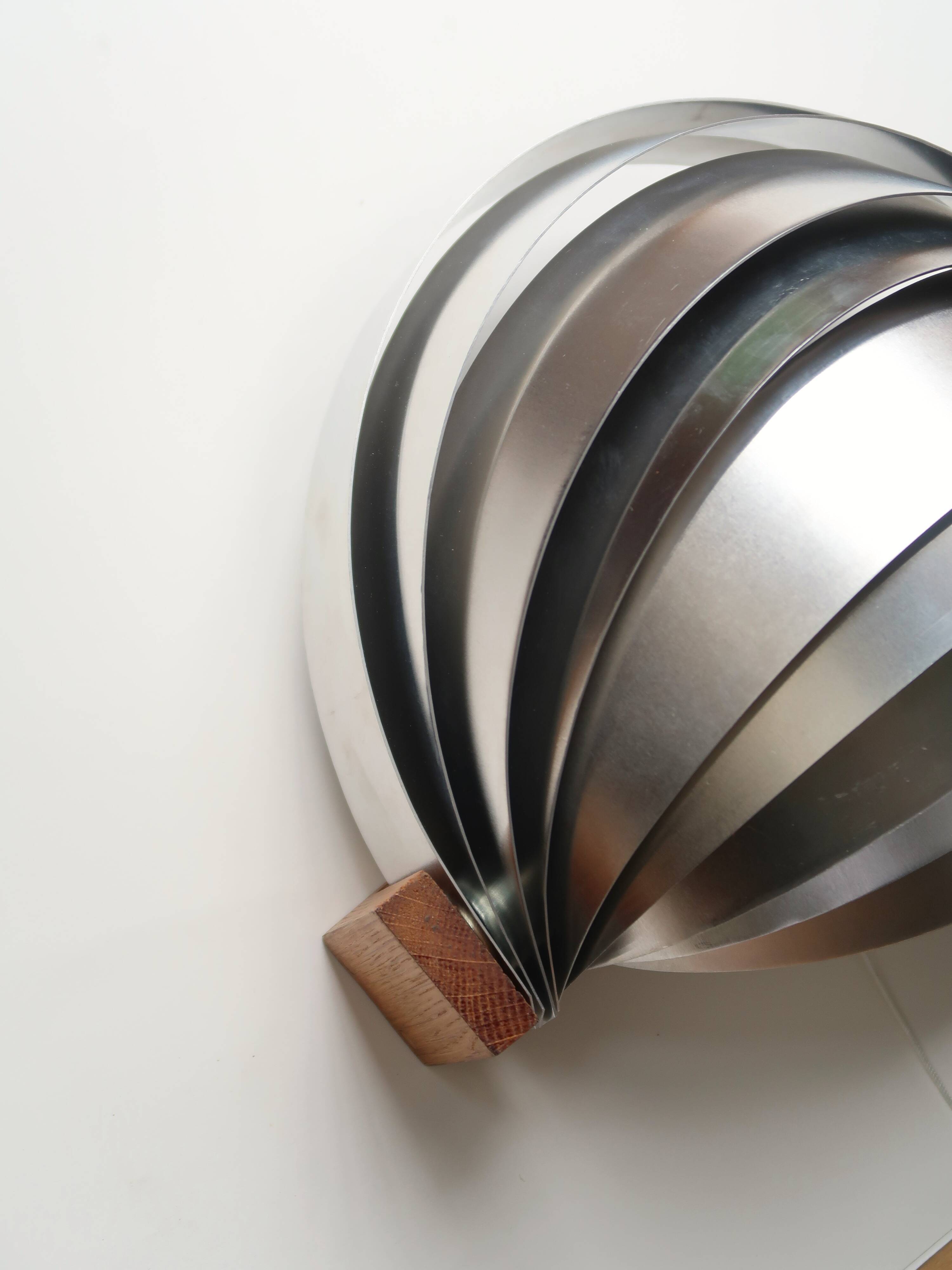 Pair of vintage 70s chrome and wood slatted wall lights