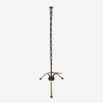 Vintage floor lamp foot in iron, glass and gilded brass circa 1950