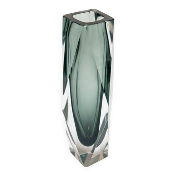 Vintage Geometric Vase in Grey "Sommerso" Murano Glass, Flavio Poli Style