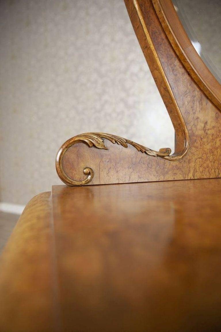 Early 20th Century Vanity Veneered with Karelian Birch with Oval Mirror, 1950s