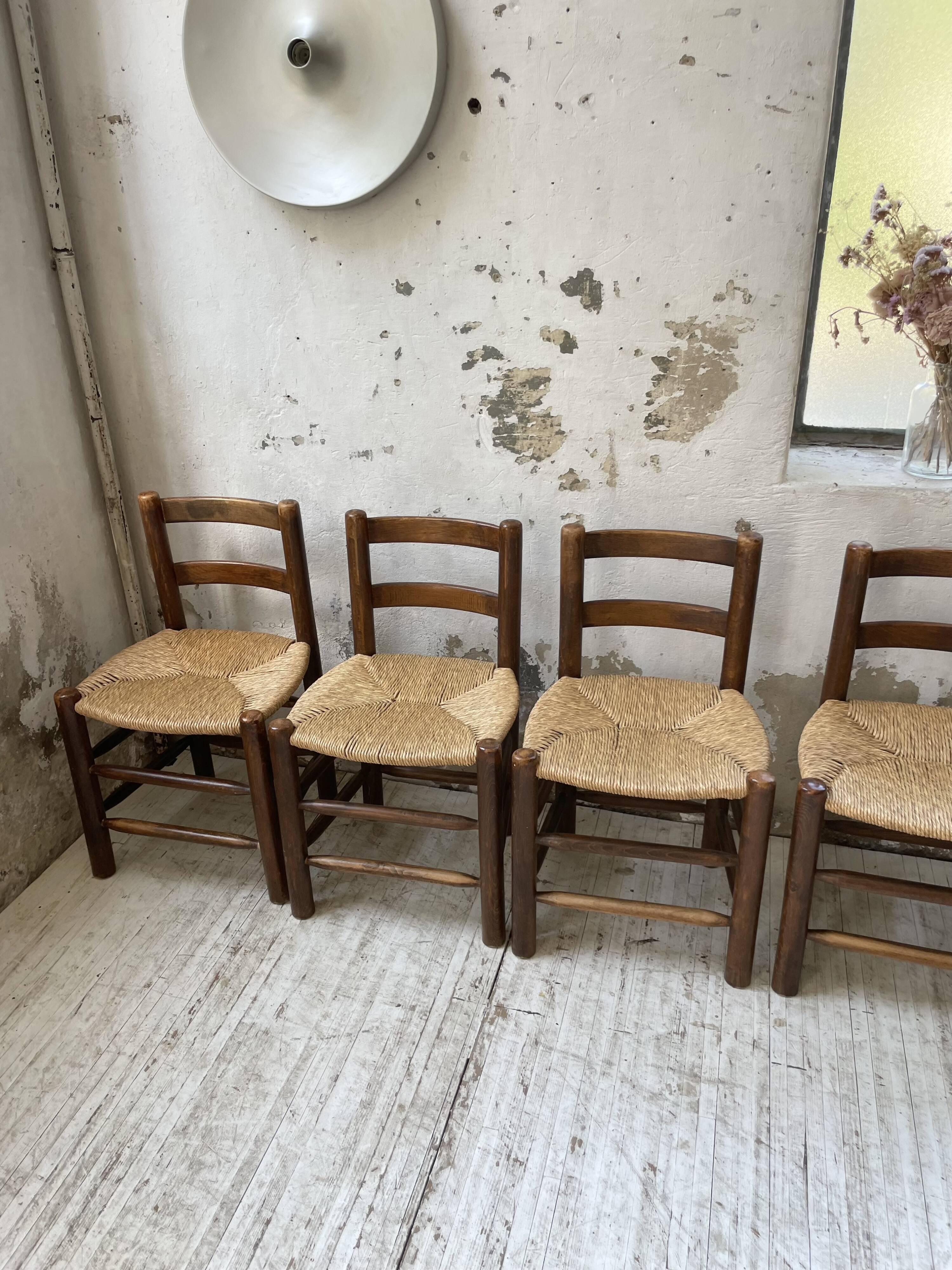 6 straw and oak chairs, mountain furniture