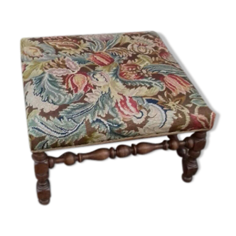 Footstool or Louis XIII style walnut footrests flower tapestry