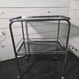 Vintage chrome metal dessert trolley with smoked glass from the 1970s.
