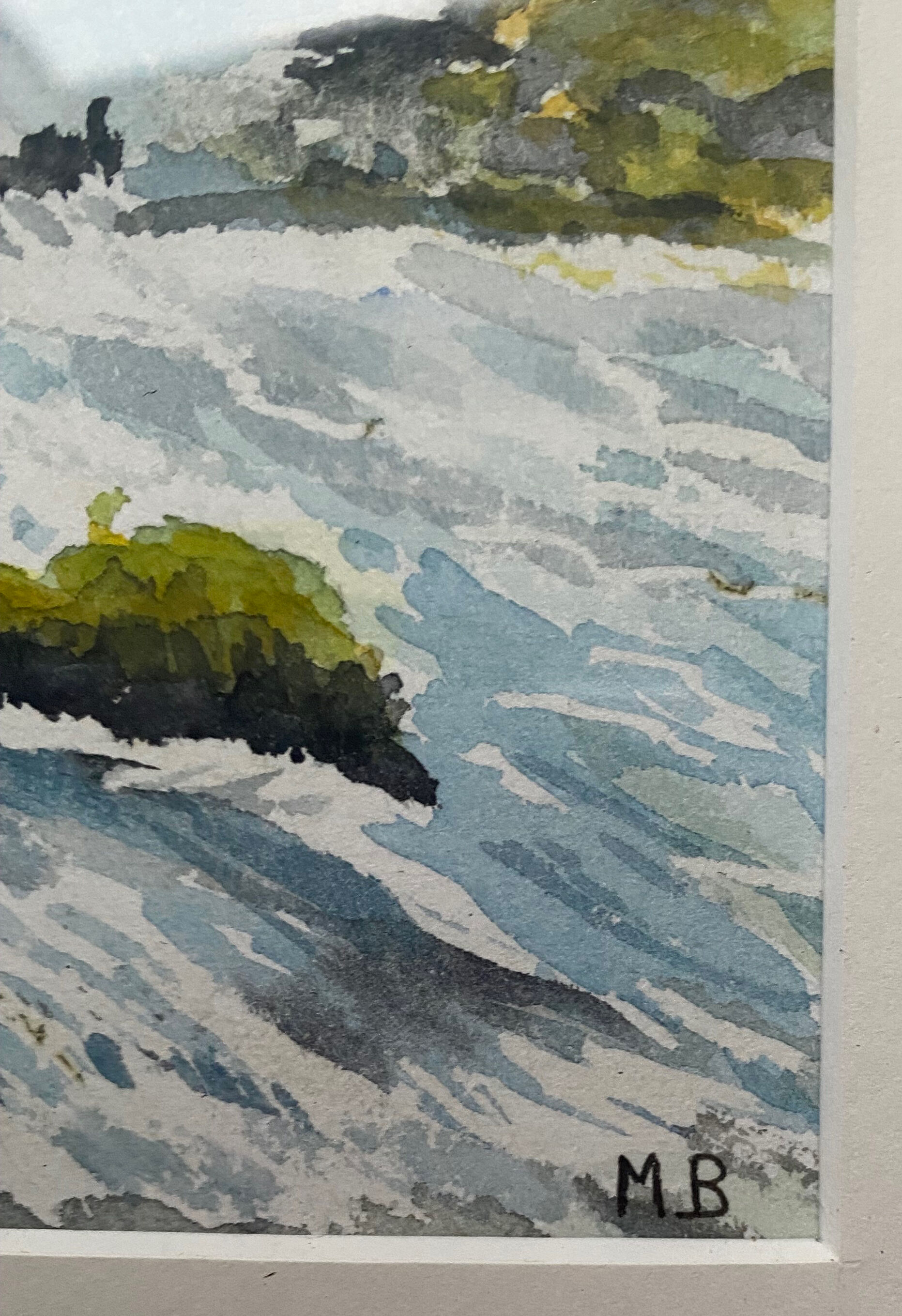 Watercolor painting "Tree-lined mountain river" by Blanot Wawrzyniak