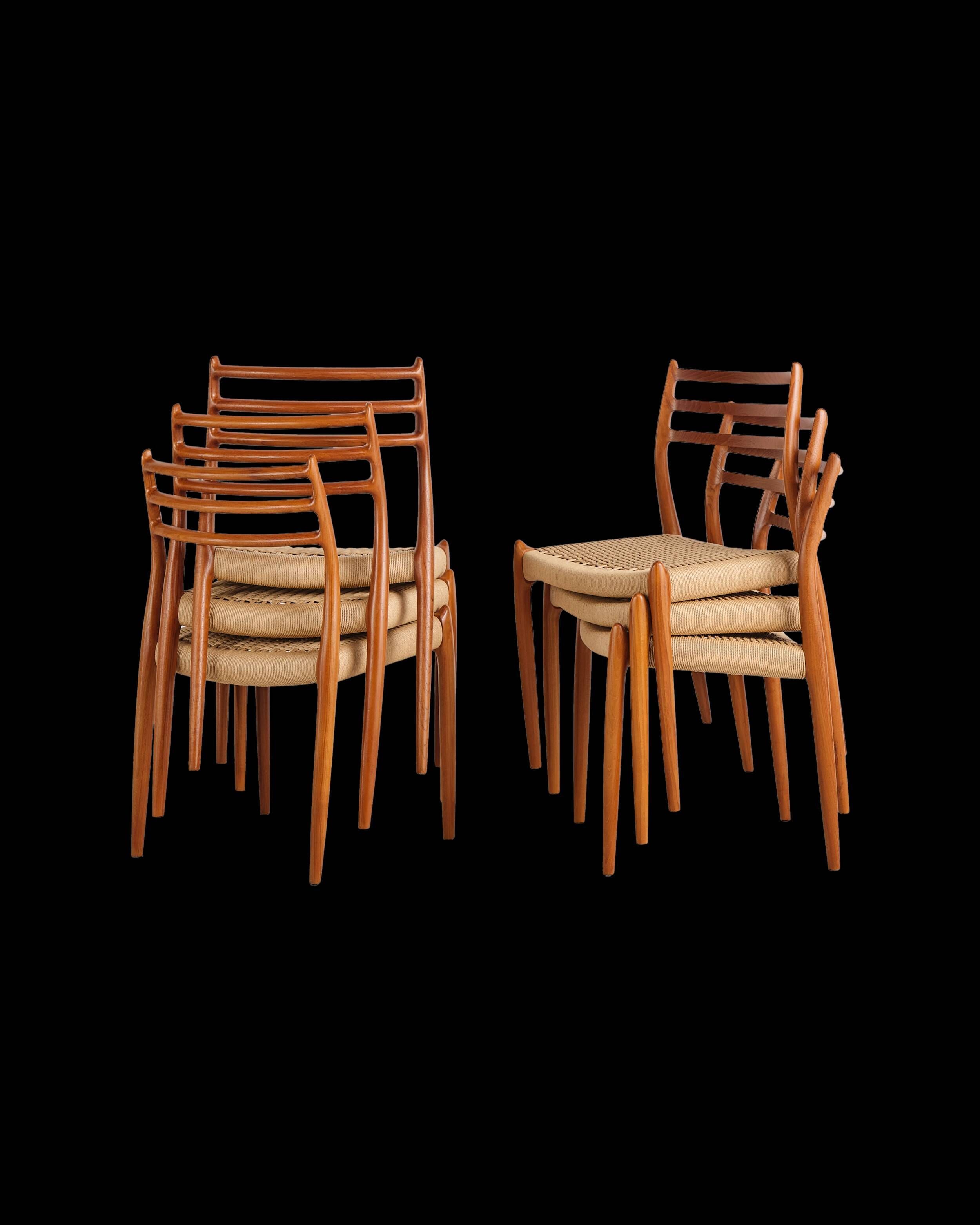 Set of 6 model 78 chairs in teak by Niels O. Møller, Denmark, 1960s.