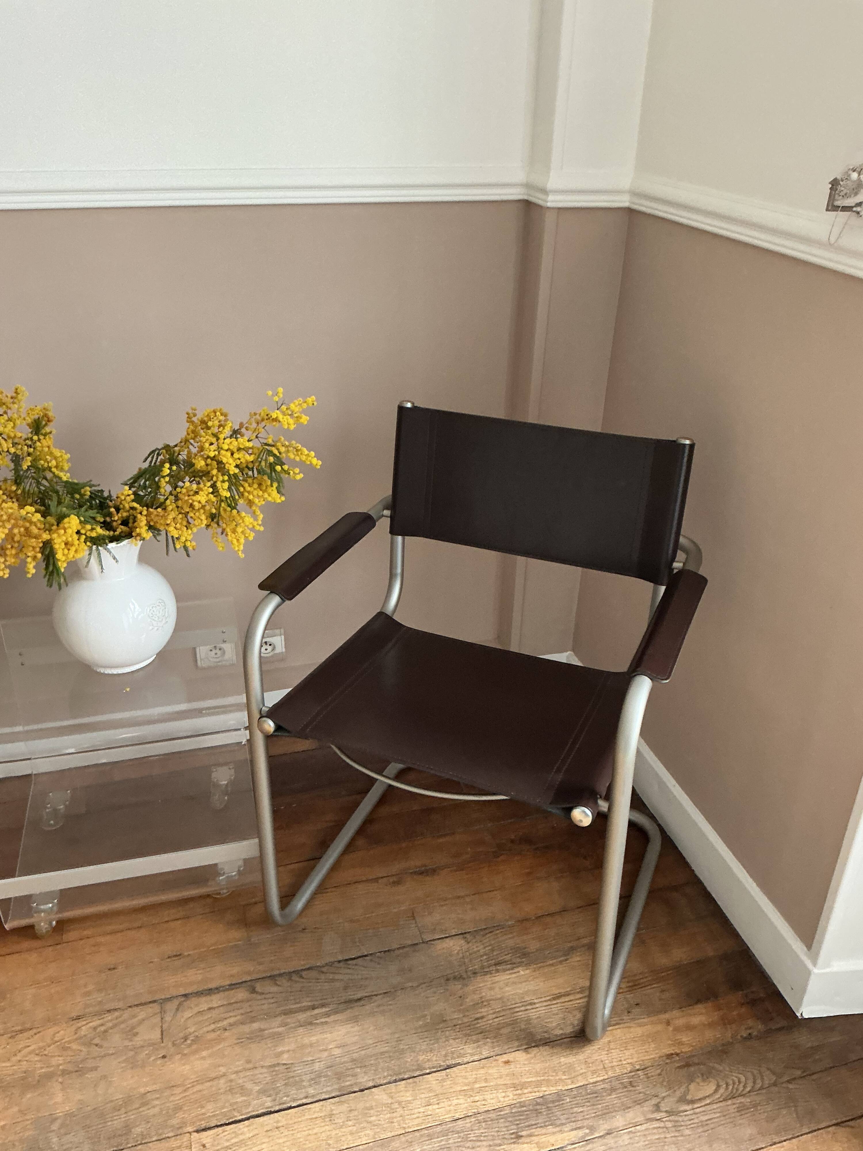 Metal and leather armchair, Marcel Breuer style.