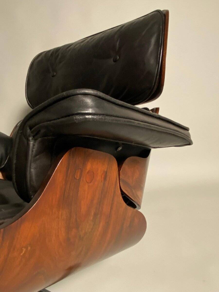 Lounge Chair in Black Leather attributed to Charles Eames for Herman Miller, 1956