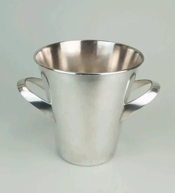 Silver-plated ice bucket with a refined design, designed by Kurt Mayer for