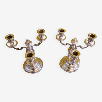 Set Of Silver Plated 3 Light Candlesticks, 2nd Half 20th Century