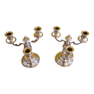Set Of Silver Plated 3 Light Candlesticks, 2nd Half 20th Century