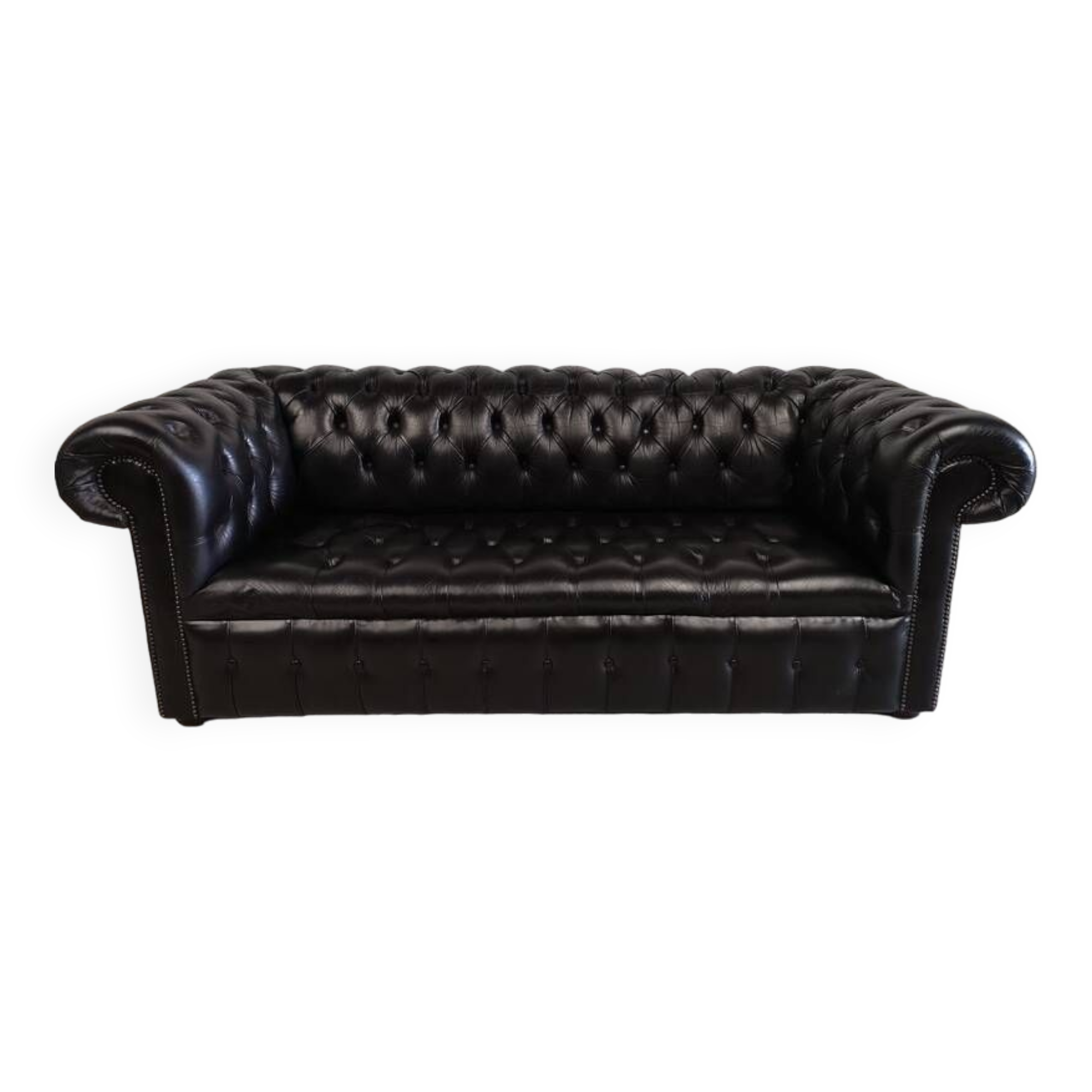 Black leather chesterfield sofa