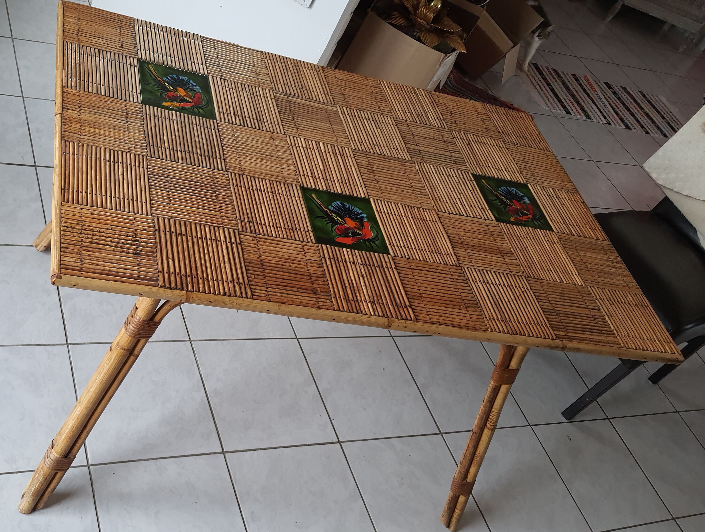 Dining table, bamboo and split rattan