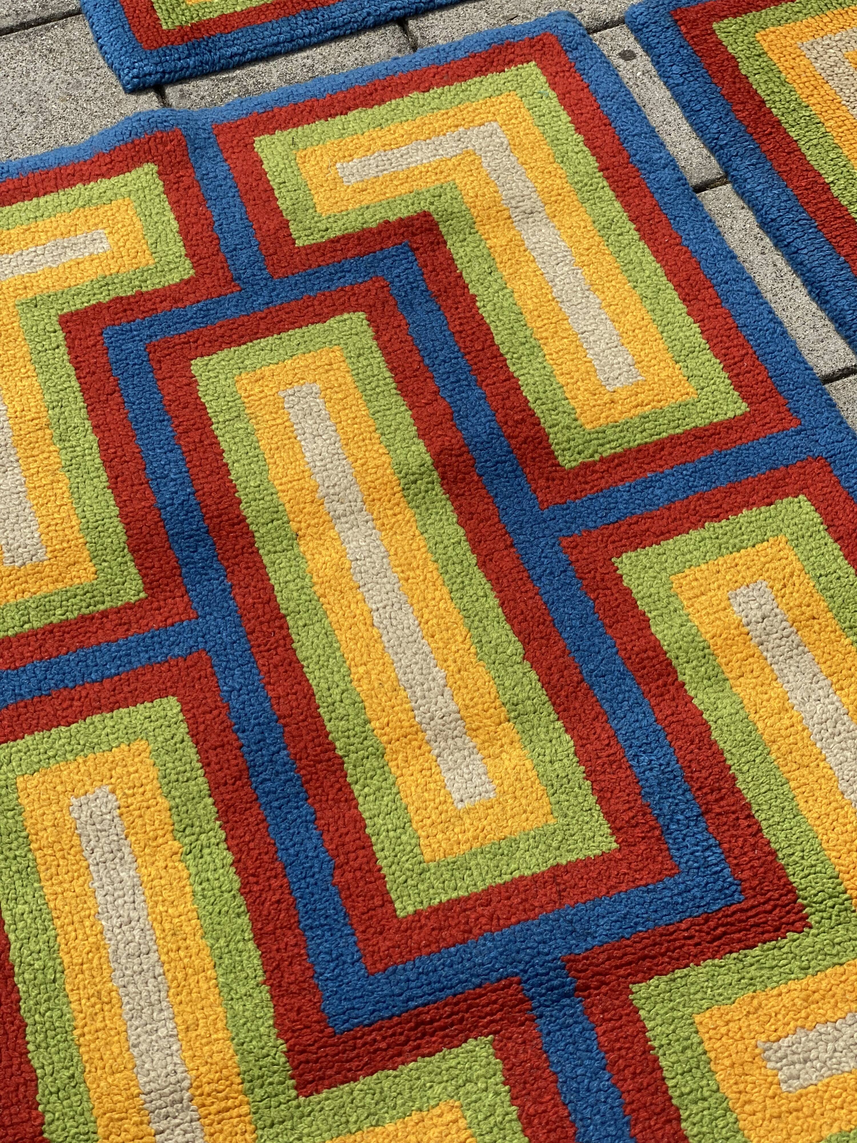 Trio of Vintage Bold Primary Colors Shag Rugs