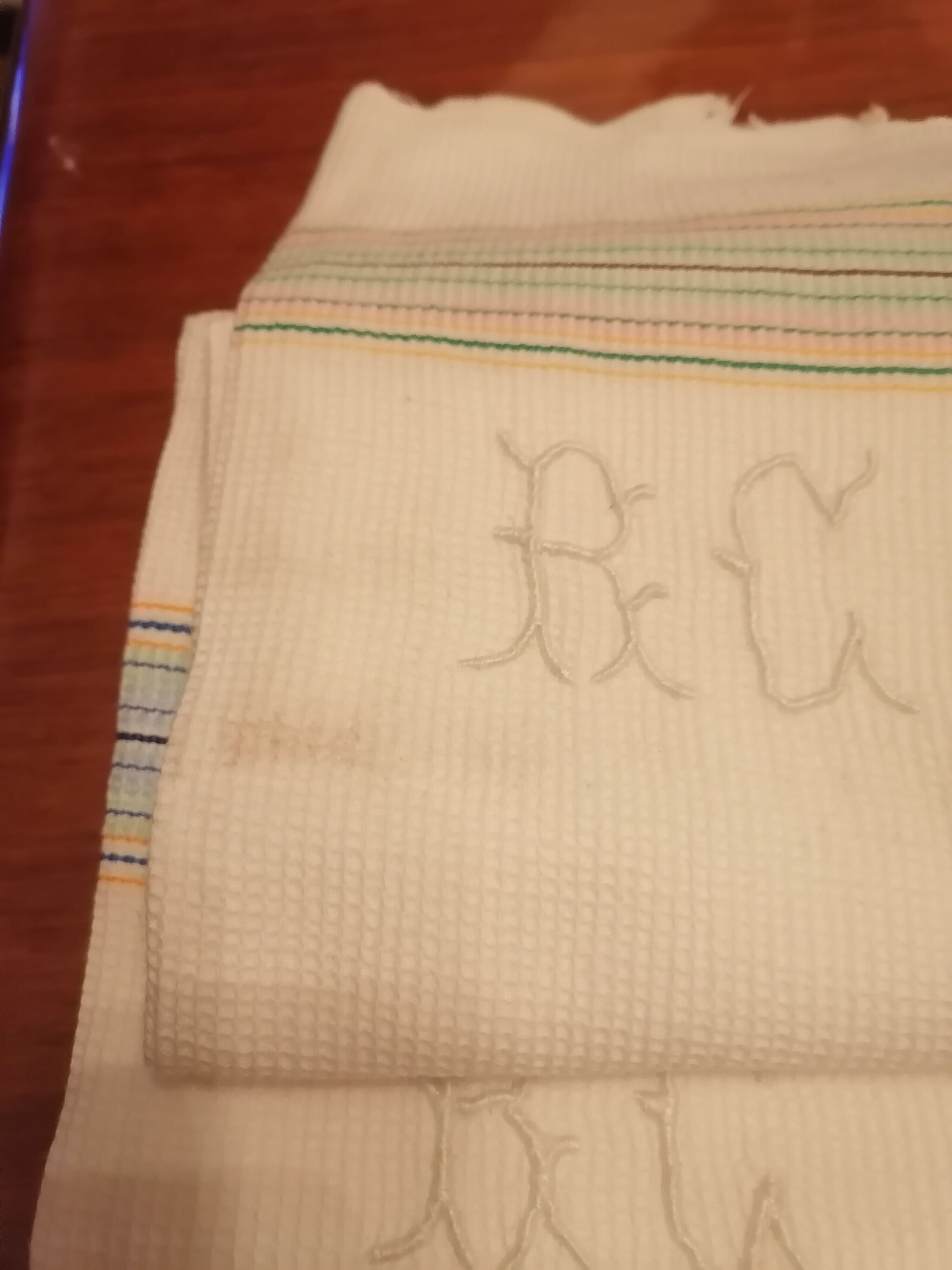 Lot 6 towels toilet honeycomb white 1900.1930 embroidered