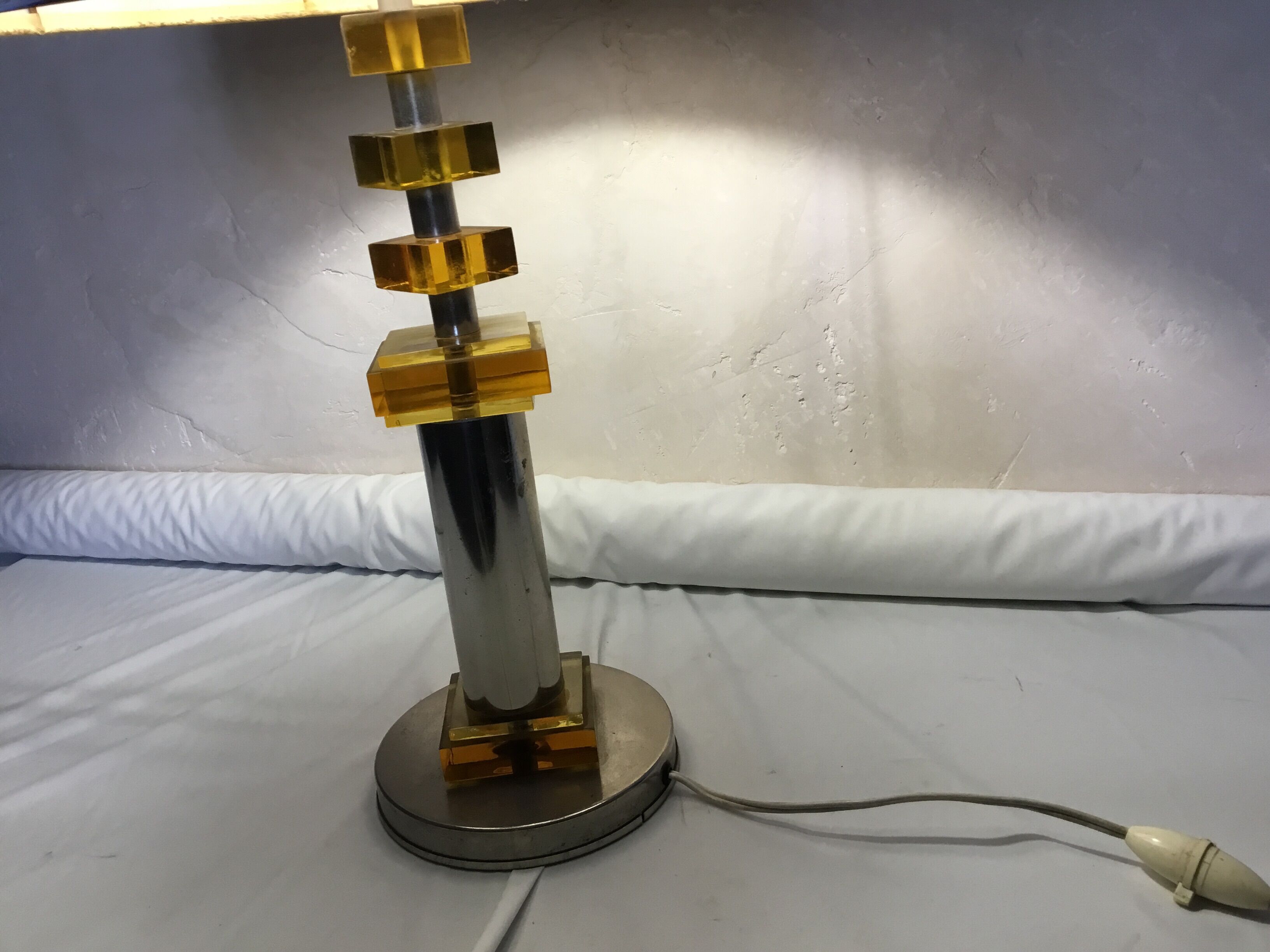 Chrome lamp and Plexiglas vintage amber design Raak