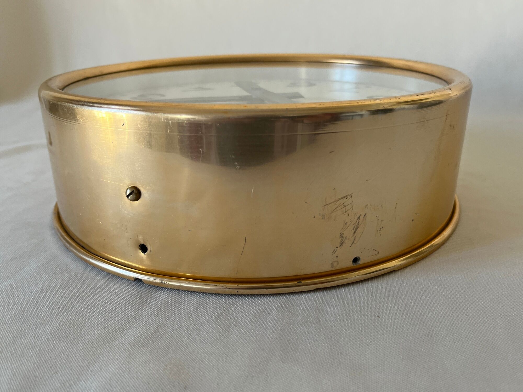 Gilded wall clock Brillié gold industrial pendulum station factory workshop 1960 26 cm