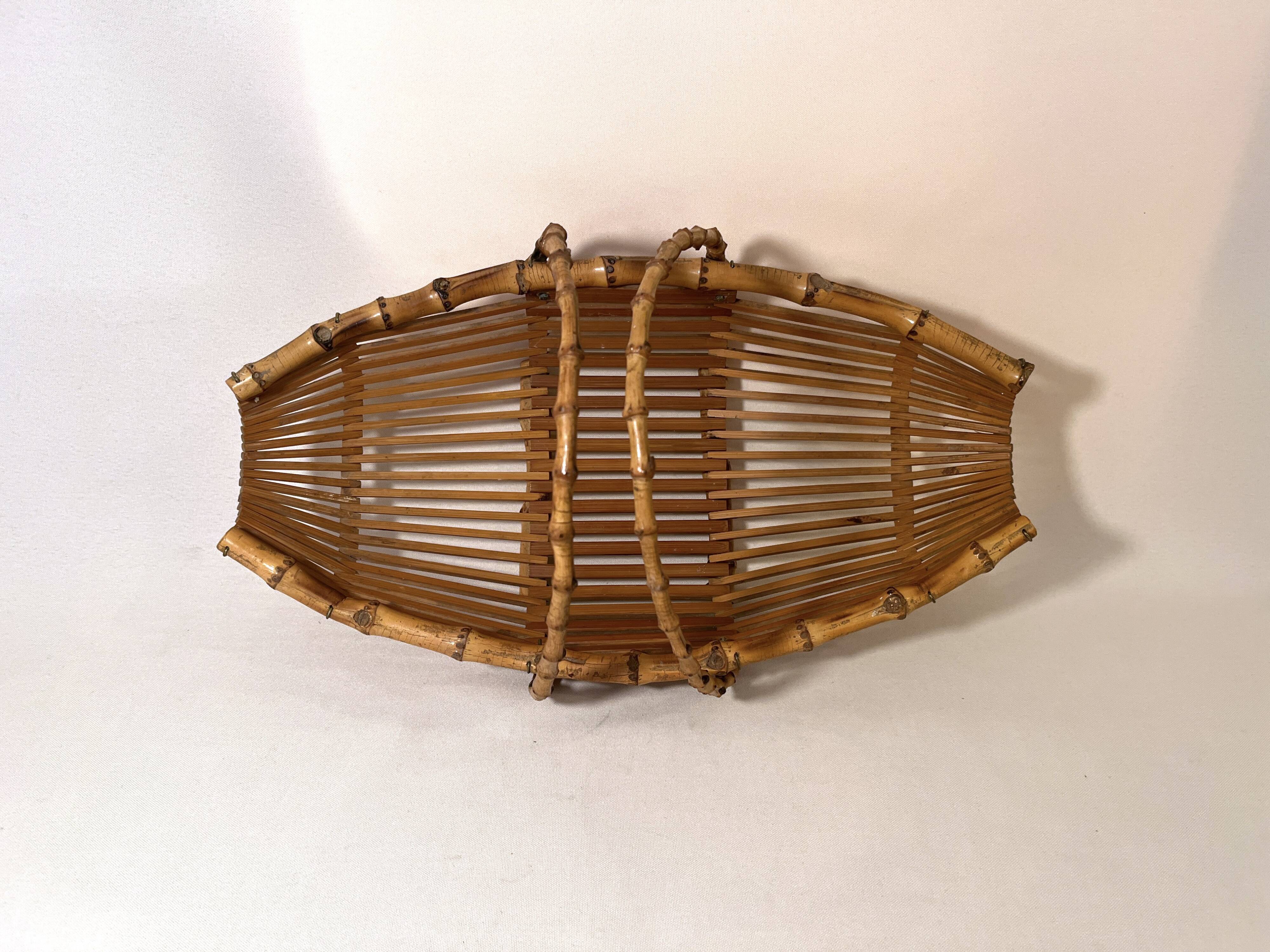 Vintage bamboo rattan wicker basket 1960s country chic