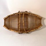Vintage bamboo rattan wicker basket 1960s country chic