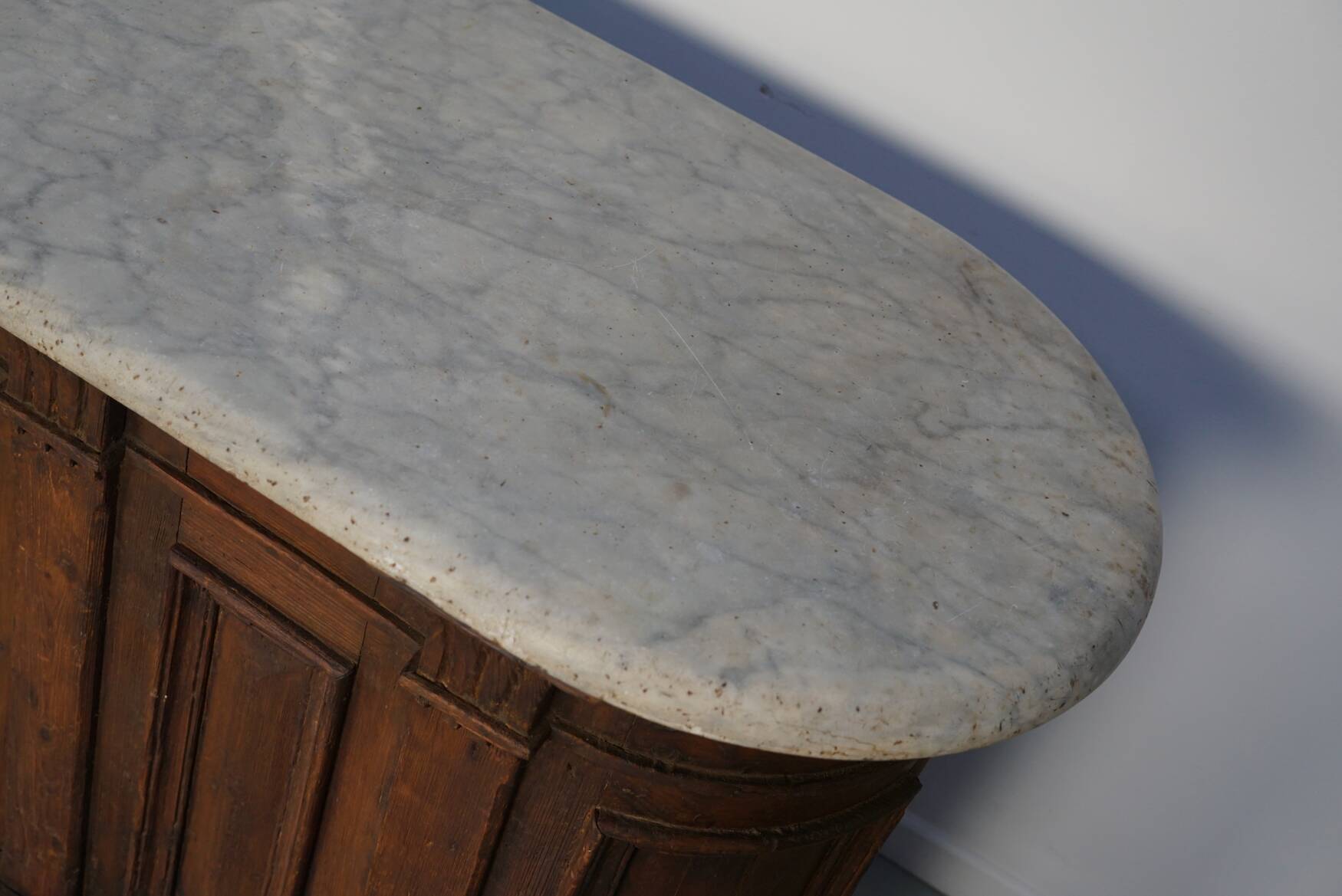 Antique Shop Counter / Kitchen Island in Dutch Pine and Marble, 19th Century