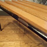 Old 1950s suitcase bench with wooden slats