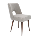 Chaise coquille en bouclé gris, bois de hêtre foncé, Pologne, années 1960