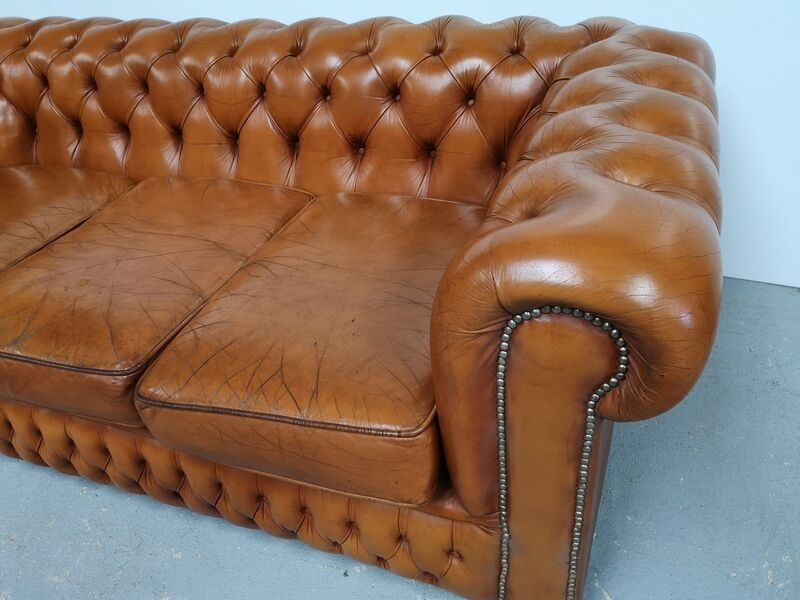 Light brown leather chesterfield sofa