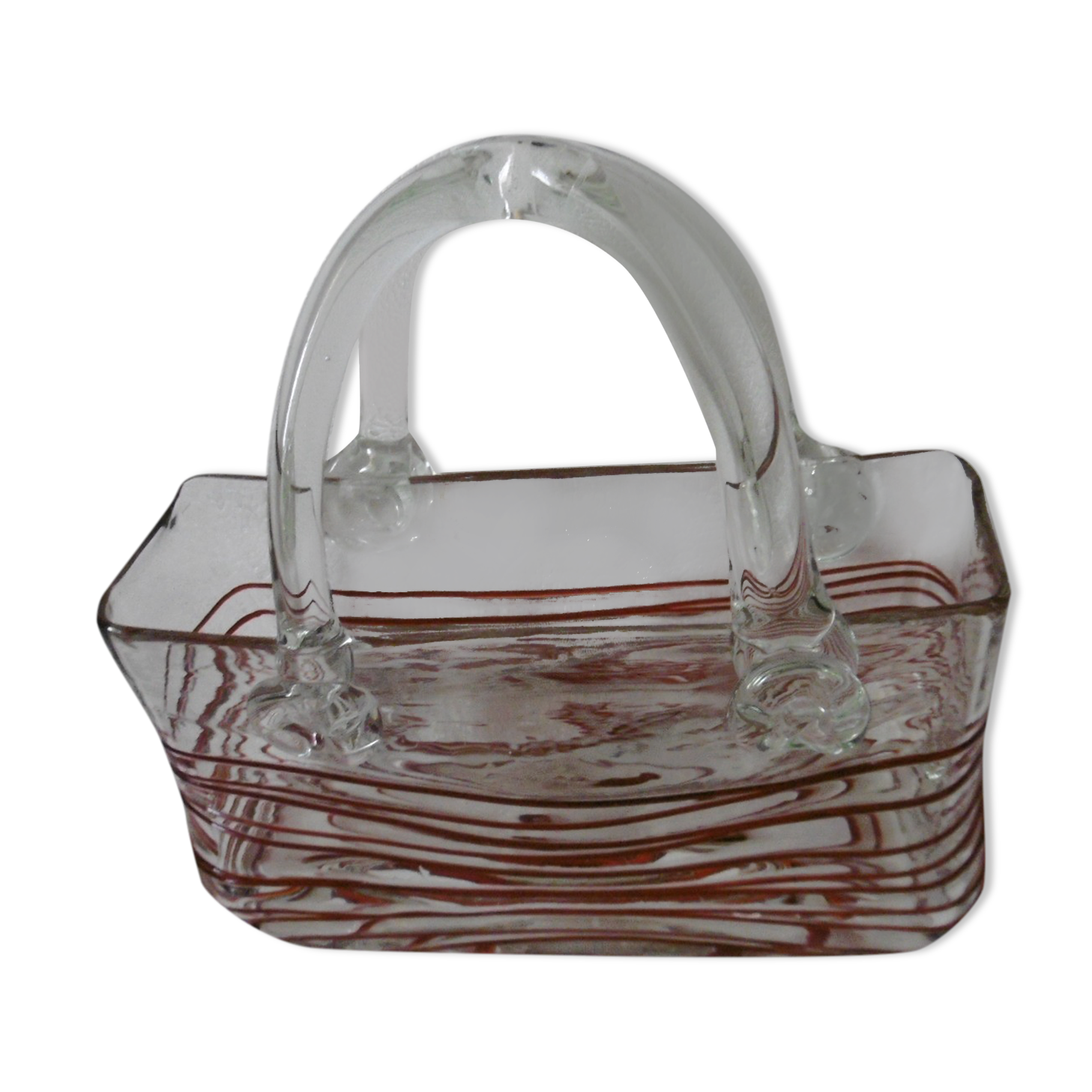 Vintage blown glass basket vase