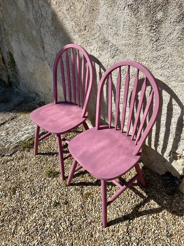 Pink slatted chairs