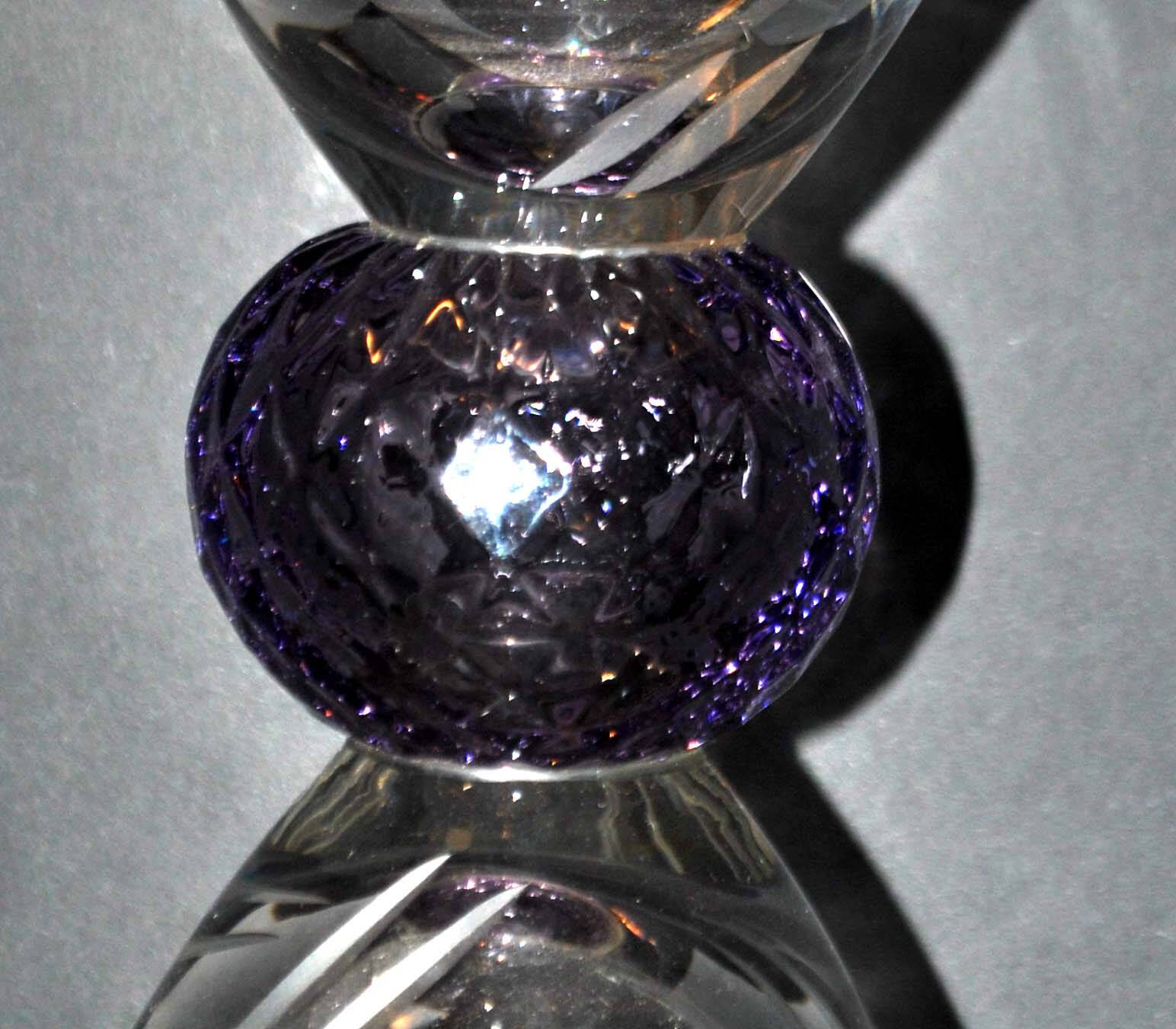 Chalice cup in engraved blown glasses signed Véronique Monod 1994 Contemporary glassmaker Biot