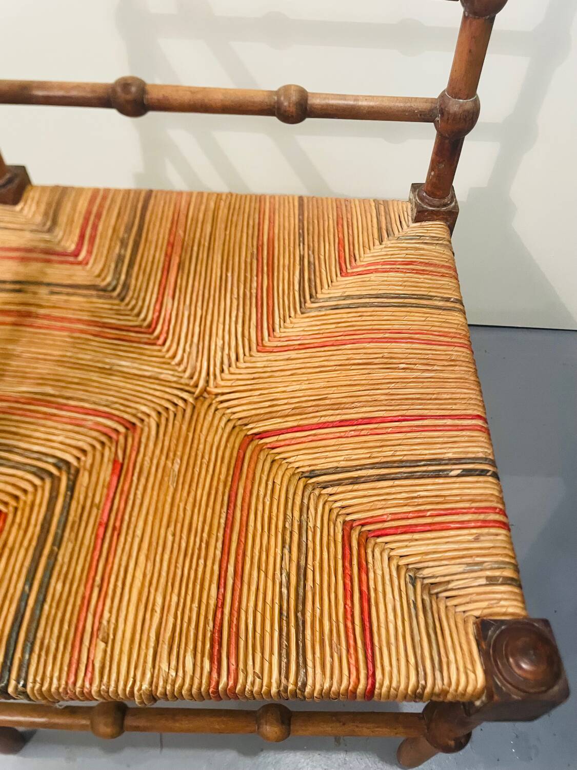 Vintage Art Deco wood and straw corner chair, 1930s