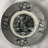 6 black dessert plates Old and Johnston Bordeaux 19th century astrology