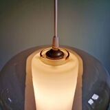 Suspension scandinave en verre satiné blanc et verre transparent rose pâle, 1960