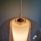 Scandinavian pendant light in white satin glass and pale pink clear glass, 1960