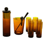 70s Amber Glass Orangeade Set - Vintage 9 Piece Set - Made in FRANCE