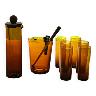 Service à Orangeade en Verre Ambré des Années 70 - Ensemble Vintage de 9 Pièces - Made in FRANCE