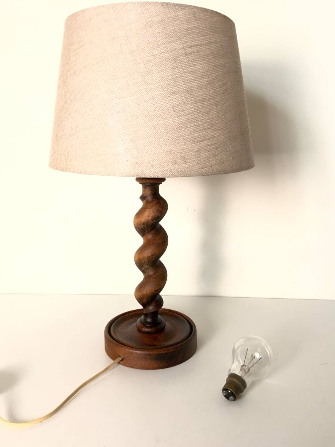Turned wooden lamp