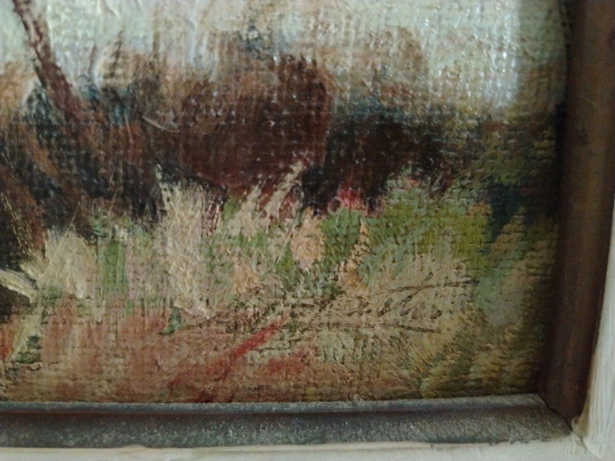 Marine Painting in Oil on Masonite, First Half of the 20th Century, Signed, Gilded Wooden Frame
