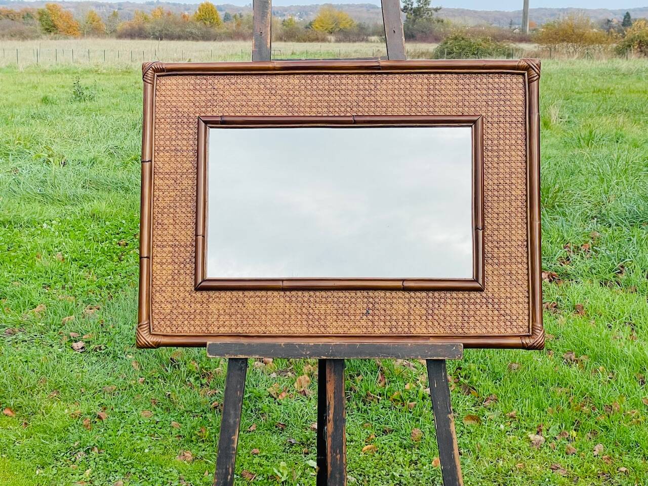 Vintage mirror, bamboo, caning and rattan, circa 1960s